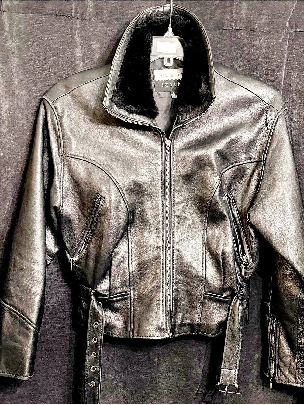 Michael Joseph Women's Black Leather Moto Jacket Large